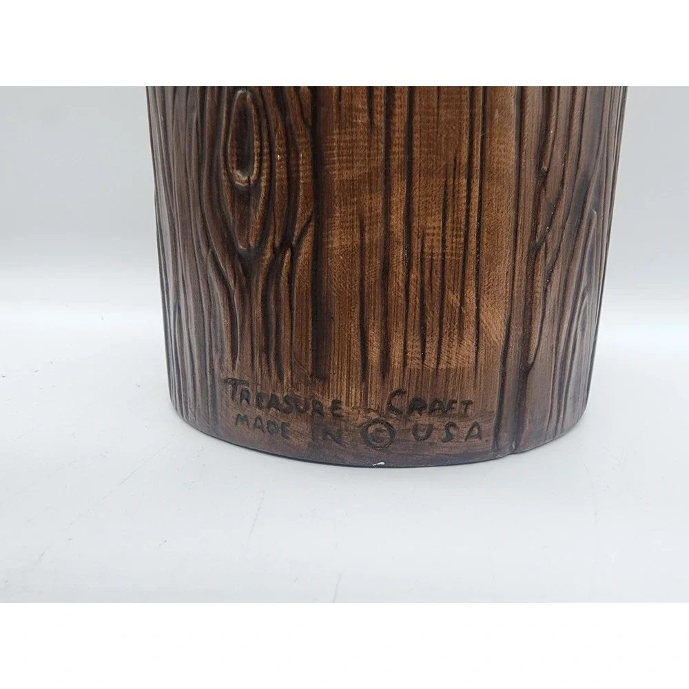 Vintage Treasure Craft Flour Canister Owl Tree Trunk Ceramic Wood Grain USA